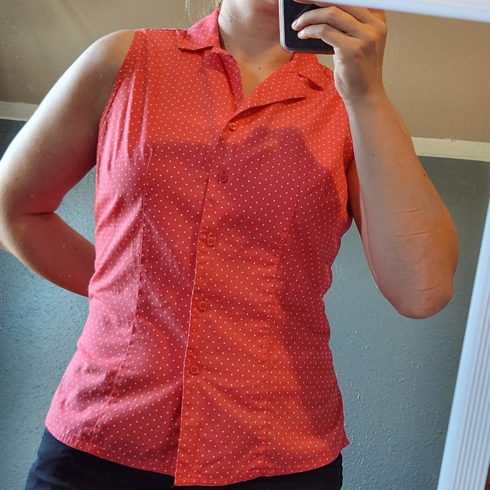 Casual Corner Coral, White Polka Dot, Sleeveless top